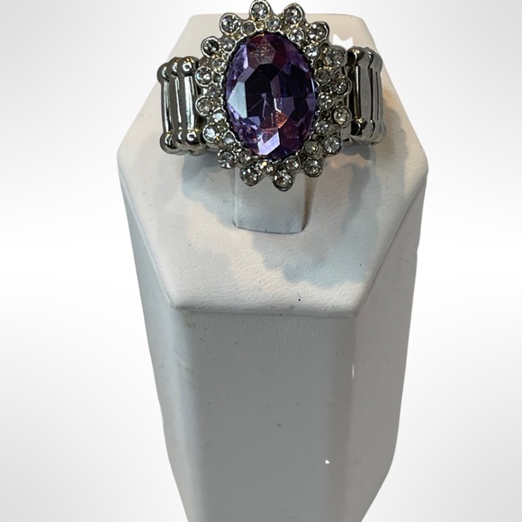 Jewelry - 3/$18 Adjustable Silvertone Ring w/ Lilac Lavender Stone and Rhinestone Accents